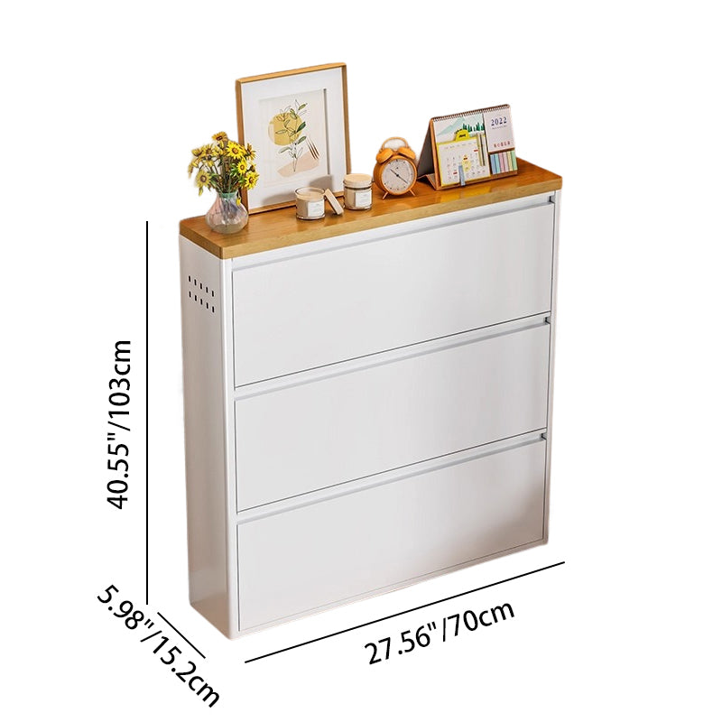 Modern Minimalist Steel Slim Rectangular Shoe Storage with Flip Drawers — 3/4-Tier Entryway Organizer