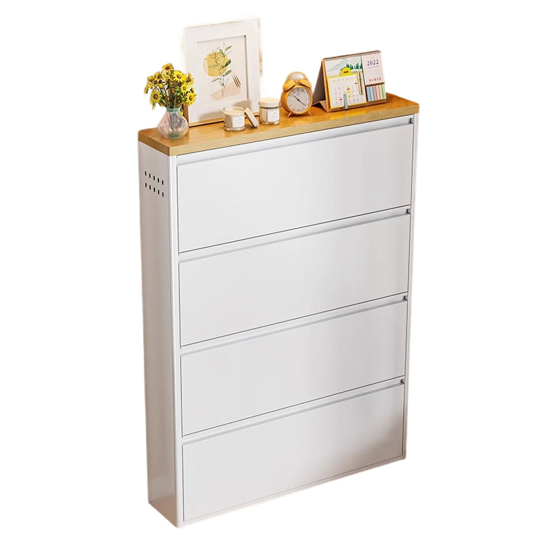 Modern Minimalist Steel Slim Rectangular Shoe Storage with Flip Drawers — 3/4-Tier Entryway Organizer