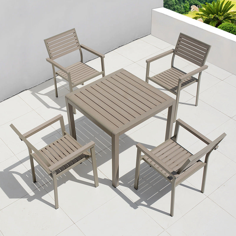 Modern Minimalist Outdoor Coffee Table & Chair Set – Striped, Square & Rectangular, Made from Plastic, Wood & Aluminum for Patio