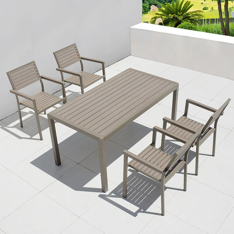 Modern Minimalist Outdoor Coffee Table & Chair Set – Striped, Square & Rectangular, Made from Plastic, Wood & Aluminum for Patio
