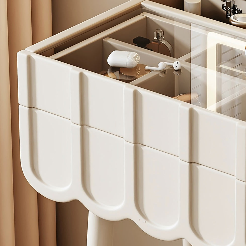 Elegant Modern Minimalist Eco-Board Vanity Set with Metal Frame, Arch-Top Rectangular Design, Flip-Top LED Mirror, 2 Drawers & Matching Stool for Bedroom