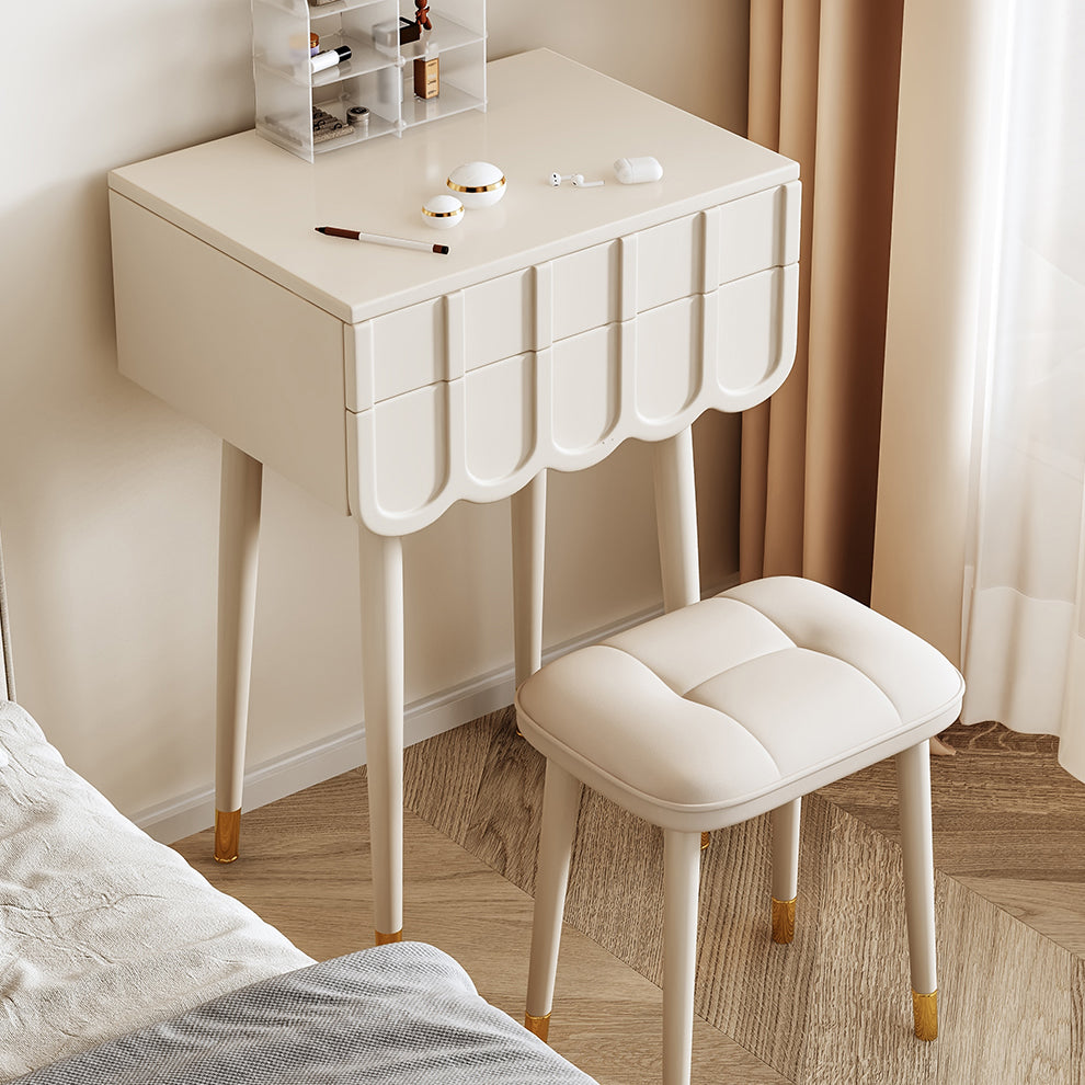 Elegant Modern Minimalist Eco-Board Vanity Set with Metal Frame, Arch-Top Rectangular Design, Flip-Top LED Mirror, 2 Drawers & Matching Stool for Bedroom
