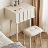 Elegant Modern Minimalist Eco-Board Vanity Set with Metal Frame, Arch-Top Rectangular Design, Flip-Top LED Mirror, 2 Drawers & Matching Stool for Bedroom