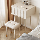 Elegant Modern Minimalist Eco-Board Vanity Set with Metal Frame, Arch-Top Rectangular Design, Flip-Top LED Mirror, 2 Drawers & Matching Stool for Bedroom