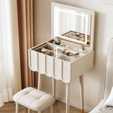 Elegant Modern Minimalist Eco-Board Vanity Set with Metal Frame, Arch-Top Rectangular Design, Flip-Top LED Mirror, 2 Drawers & Matching Stool for Bedroom