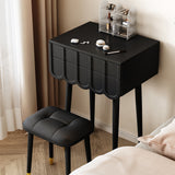Elegant Modern Minimalist Eco-Board Vanity Set with Metal Frame, Arch-Top Rectangular Design, Flip-Top LED Mirror, 2 Drawers & Matching Stool for Bedroom