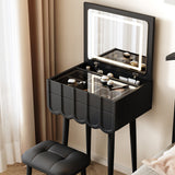 Elegant Modern Minimalist Eco-Board Vanity Set with Metal Frame, Arch-Top Rectangular Design, Flip-Top LED Mirror, 2 Drawers & Matching Stool for Bedroom