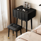 Elegant Modern Minimalist Eco-Board Vanity Set with Metal Frame, Arch-Top Rectangular Design, Flip-Top LED Mirror, 2 Drawers & Matching Stool for Bedroom