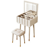 Elegant Modern Minimalist Eco-Board Vanity Set with Metal Frame, Arch-Top Rectangular Design, Flip-Top LED Mirror, 2 Drawers & Matching Stool for Bedroom