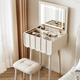 Elegant Modern Minimalist Eco-Board Vanity Set with Metal Frame, Arch-Top Rectangular Design, Flip-Top LED Mirror, 2 Drawers & Matching Stool for Bedroom