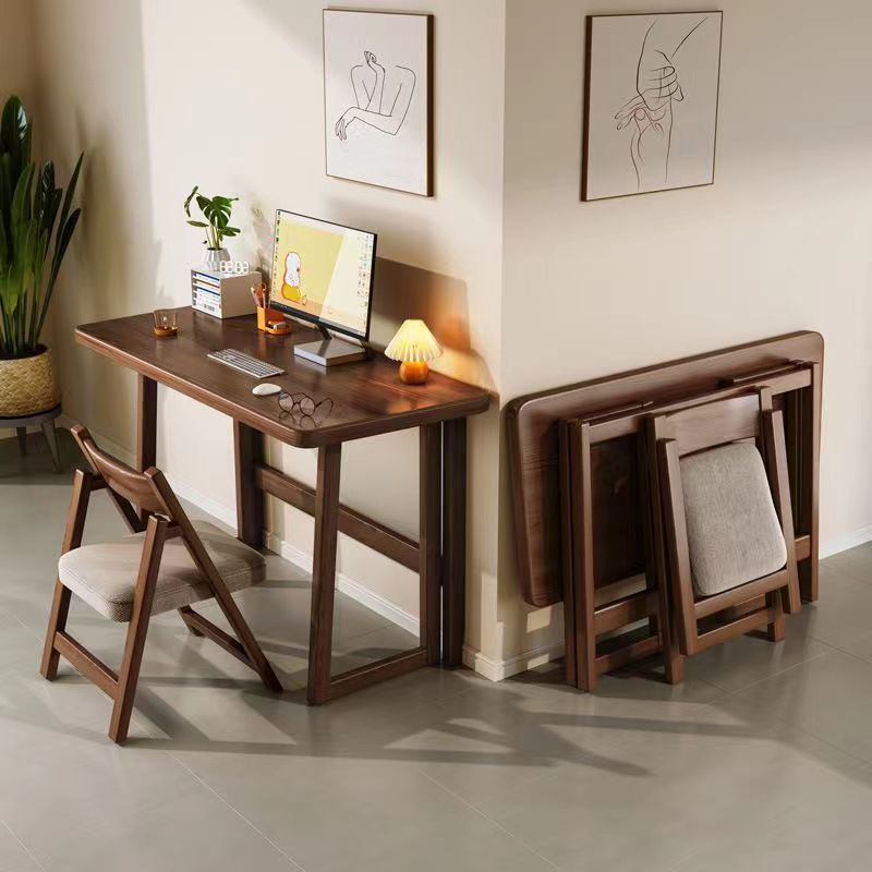 Modern Simplicity Rubber Wood Foldable Desk & Chair Set – Rectangular Study Table, Space-Saving Design