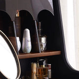 Modern Retro Solid Wood Vanity Desk with Arch Mirror and Roman-Column Accents, Includes Matching Stool for Bedroom