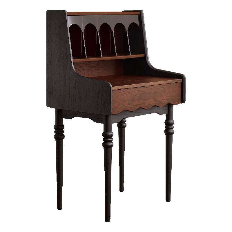 Modern Retro Solid Wood Vanity Desk with Arch Mirror and Roman-Column Accents, Includes Matching Stool for Bedroom
