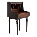 Modern Retro Solid Wood Vanity Desk with Arch Mirror and Roman-Column Accents, Includes Matching Stool for Bedroom