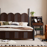 Modern Retro Solid Wood Vanity Desk with Arch Mirror and Roman-Column Accents, Includes Matching Stool for Bedroom