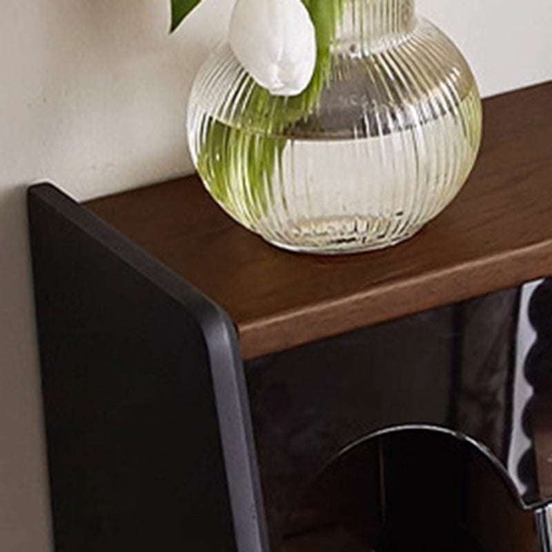 Modern Retro Solid Wood Vanity Desk with Arch Mirror and Roman-Column Accents, Includes Matching Stool for Bedroom