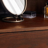 Modern Retro Solid Wood Vanity Desk with Arch Mirror and Roman-Column Accents, Includes Matching Stool for Bedroom
