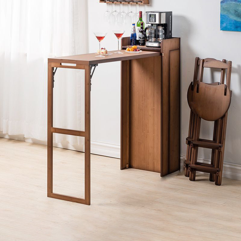 Contemporary Bamboo Foldable Bar Table & Chair Set - Rectangular, Space-Saving Dining Room Furniture