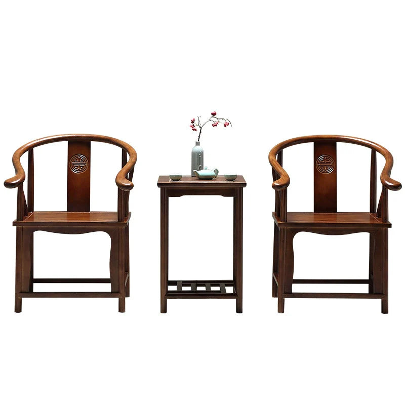 Traditional Chinese Solid Wood Square Carved Coffee Table & Chair Set for Living Room - Elegant, Durable Living Room Furniture
