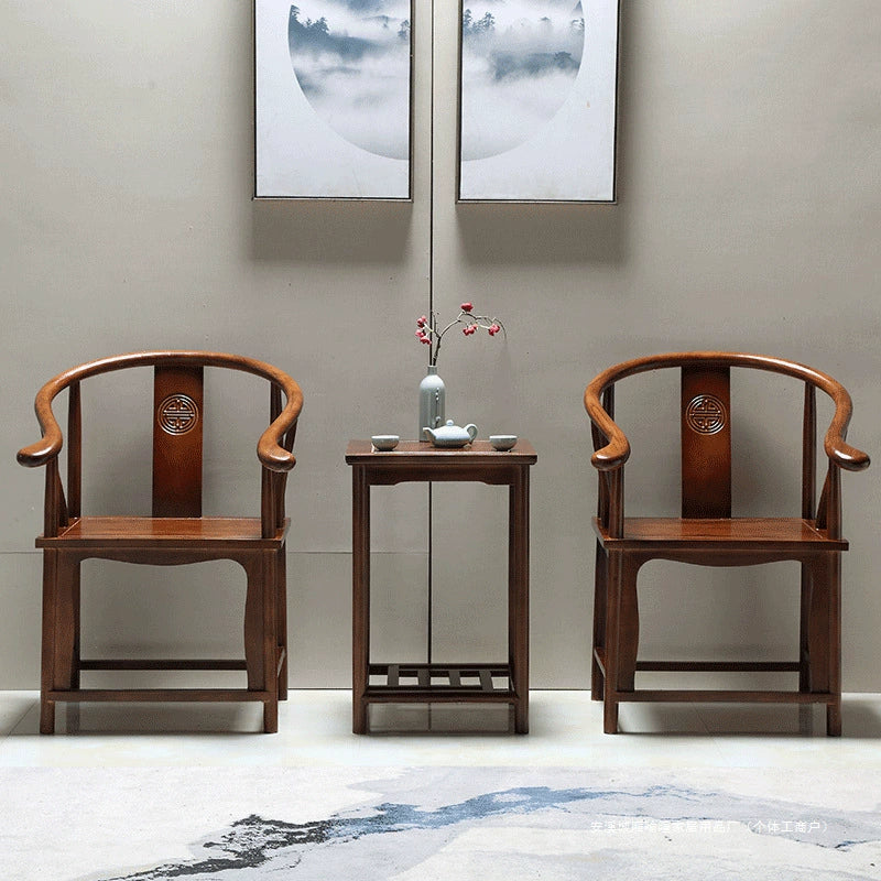 Traditional Chinese Solid Wood Square Carved Coffee Table & Chair Set for Living Room - Elegant, Durable Living Room Furniture