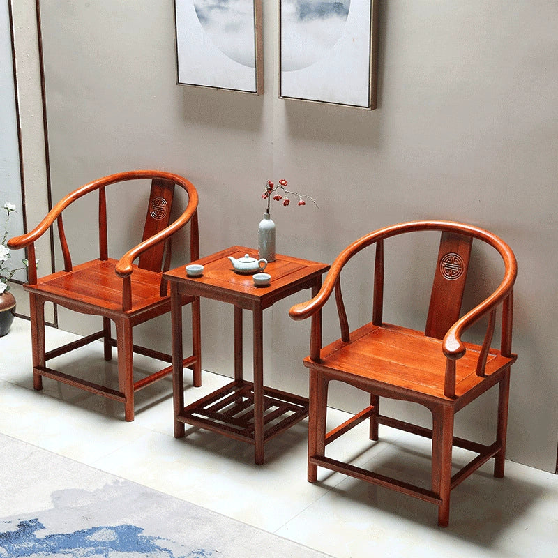 Traditional Chinese Solid Wood Square Carved Coffee Table & Chair Set for Living Room - Elegant, Durable Living Room Furniture