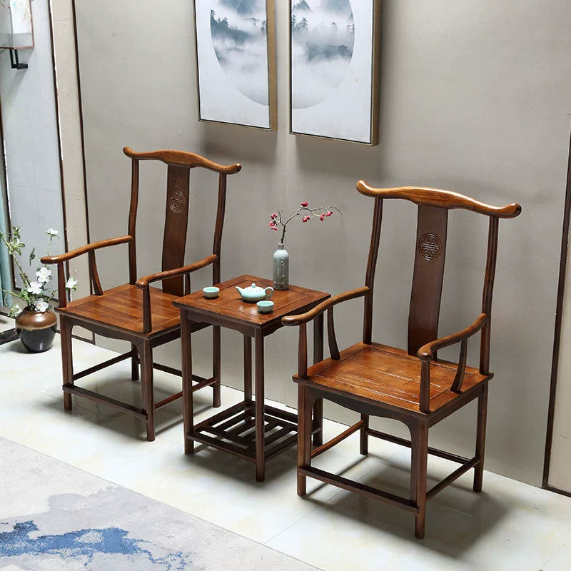 Traditional Chinese Solid Wood Square Carved Coffee Table & Chair Set for Living Room - Elegant, Durable Living Room Furniture