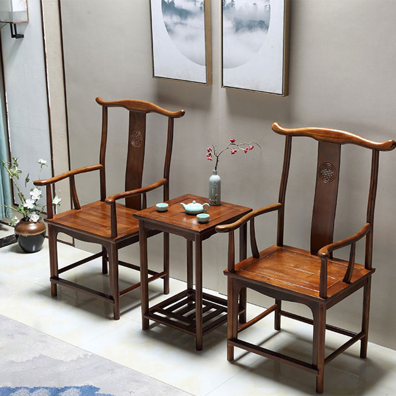 Traditional Chinese Solid Wood Square Carved Coffee Table & Chair Set for Living Room - Elegant, Durable Living Room Furniture