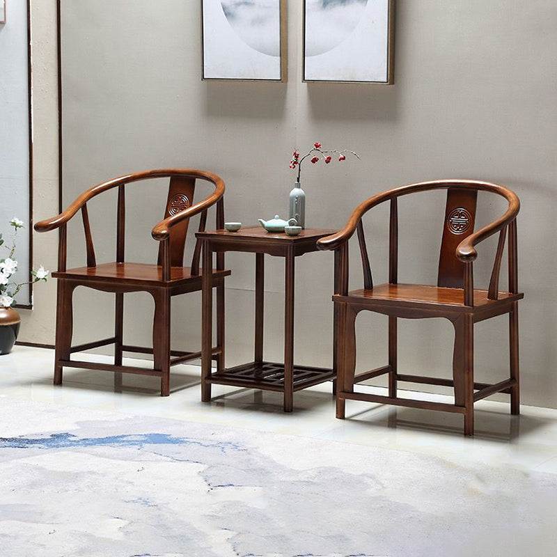 Traditional Chinese Solid Wood Square Carved Coffee Table & Chair Set for Living Room - Elegant, Durable Living Room Furniture