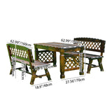 Contemporary Retro Fir Rectangular Outdoor Coffee Table & Chair Set with Lattice Design for Patio