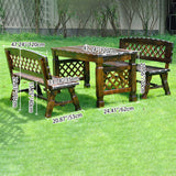 Contemporary Retro Fir Rectangular Outdoor Coffee Table & Chair Set with Lattice Design for Patio