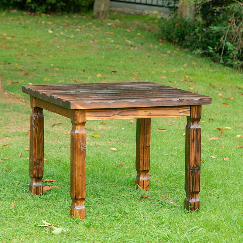 Stylish Contemporary Retro Solid Wood Square Outdoor Coffee Table & Stool Set for Patio