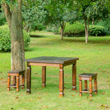 Stylish Contemporary Retro Solid Wood Square Outdoor Coffee Table & Stool Set for Patio
