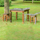 Stylish Contemporary Retro Solid Wood Square Outdoor Coffee Table & Stool Set for Patio