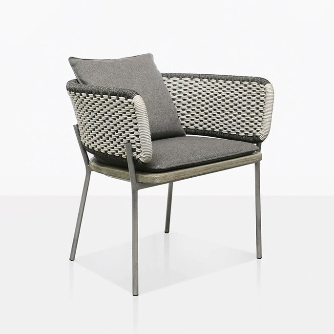 Contemporary Scandinavian Rope-Weave Outdoor Coffee Table & Chair Set with Aluminum Alloy Slab Top – Square Patio Furniture