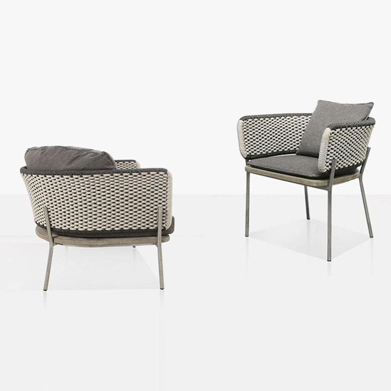Contemporary Scandinavian Rope-Weave Outdoor Coffee Table & Chair Set with Aluminum Alloy Slab Top – Square Patio Furniture