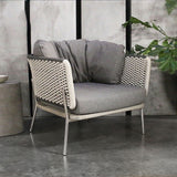 Contemporary Scandinavian Rope-Weave Outdoor Coffee Table & Chair Set with Aluminum Alloy Slab Top – Square Patio Furniture