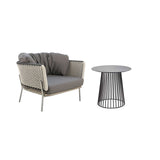 Contemporary Scandinavian Rope-Weave Outdoor Coffee Table & Chair Set with Aluminum Alloy Slab Top – Square Patio Furniture