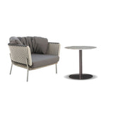 Contemporary Scandinavian Rope-Weave Outdoor Coffee Table & Chair Set with Aluminum Alloy Slab Top – Square Patio Furniture