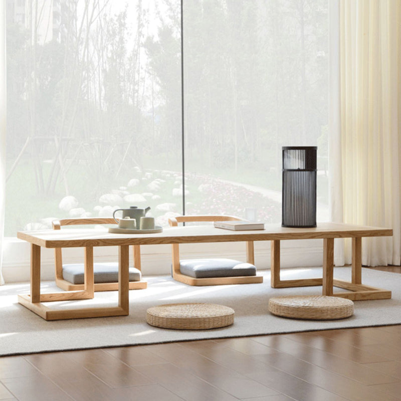 Elegant Traditional Japanese Ash Wood Rectangular Low Coffee Table and Chair Set for Living Room