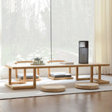 Elegant Traditional Japanese Ash Wood Rectangular Low Coffee Table and Chair Set for Living Room