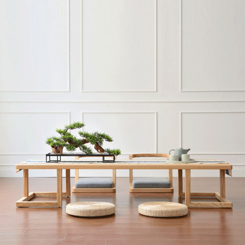 Elegant Traditional Japanese Ash Wood Rectangular Low Coffee Table and Chair Set for Living Room