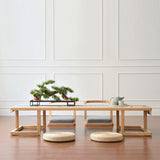 Elegant Traditional Japanese Ash Wood Rectangular Low Coffee Table and Chair Set for Living Room