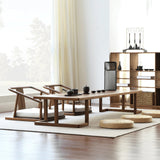 Elegant Traditional Japanese Ash Wood Rectangular Low Coffee Table and Chair Set for Living Room