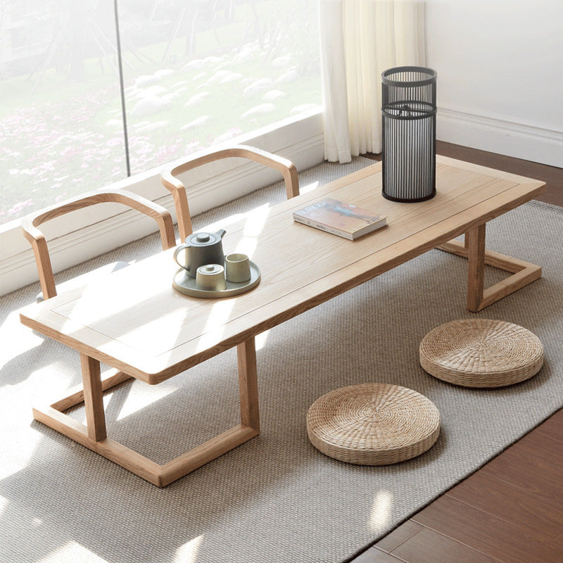 Elegant Traditional Japanese Ash Wood Rectangular Low Coffee Table and Chair Set for Living Room