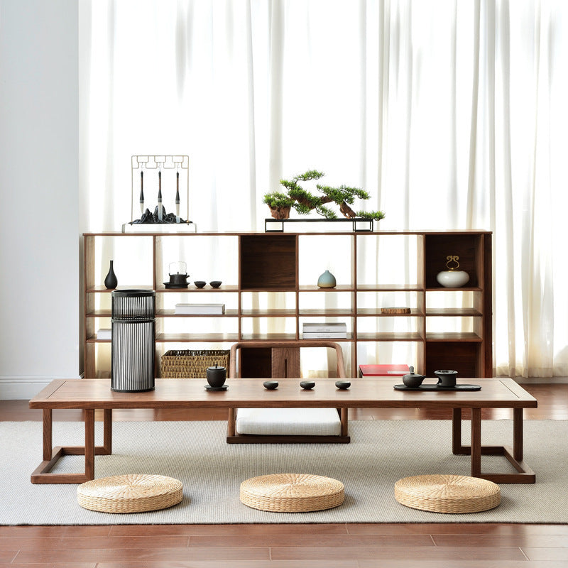 Elegant Traditional Japanese Ash Wood Rectangular Low Coffee Table and Chair Set for Living Room