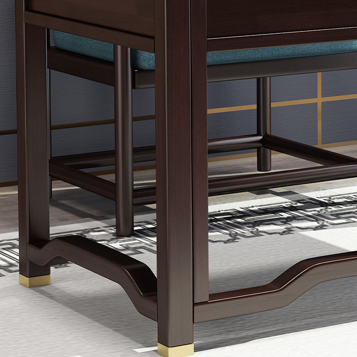 Traditional Chinese Solid Rubber Wood and Brass Rectangular Desk & Chair Set with Vertical Beam, 3-Drawer Storage for Home Office