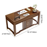 Traditional Chinese Solid Rubber Wood and Brass Rectangular Desk & Chair Set with Vertical Beam, 3-Drawer Storage for Home Office