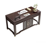 Traditional Chinese Solid Rubber Wood and Brass Rectangular Desk & Chair Set with Vertical Beam, 3-Drawer Storage for Home Office