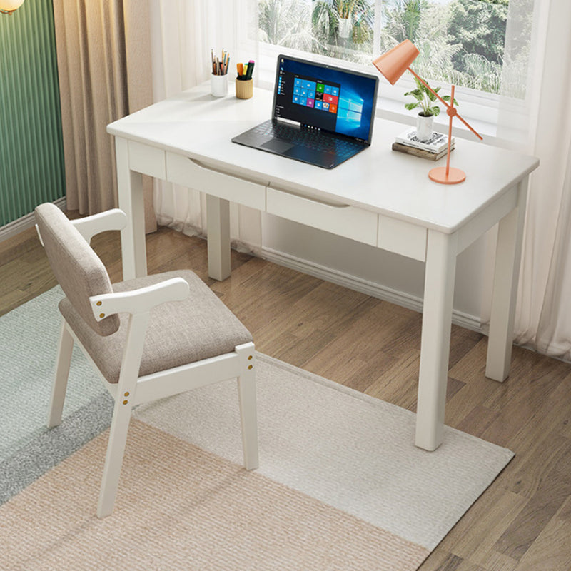 Modern Nordic Rectangular Desk & Chair Set in Rubber Wood & Pine – 2-Drawer Study Desk