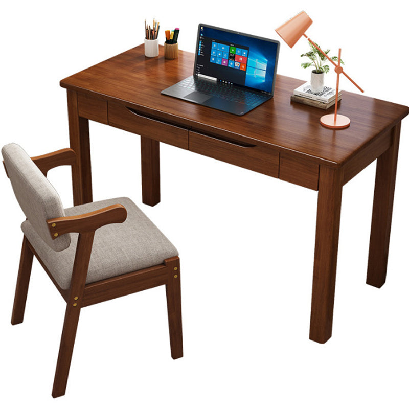 Modern Nordic Rectangular Desk & Chair Set in Rubber Wood & Pine – 2-Drawer Study Desk